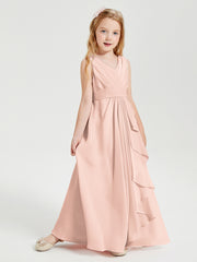 Boho Robes de Demoiselle d'Honneur Longues en Mousseline Rose Perle