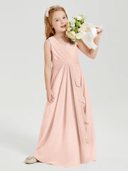Boho Robes de Demoiselle d'Honneur Longues en Mousseline Rose Perle