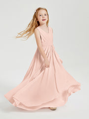 Boho Robes de Demoiselle d'Honneur Longues en Mousseline Rose Perle