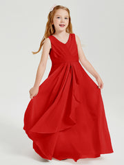 Boho Robes de Demoiselle d'Honneur Longues en Mousseline Rouge
