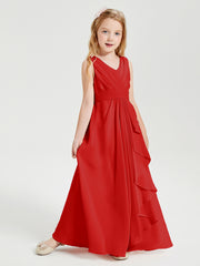 Boho Robes de Demoiselle d'Honneur Longues en Mousseline Rouge