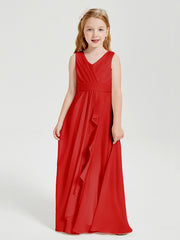 Boho Robes de Demoiselle d'Honneur Longues en Mousseline Rouge