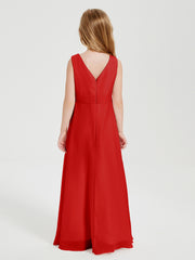Boho Robes de Demoiselle d'Honneur Longues en Mousseline Rouge