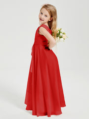 Boho Robes de Demoiselle d'Honneur Longues en Mousseline Rouge