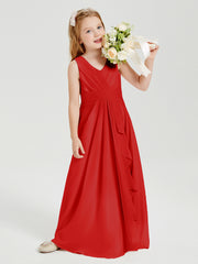 Boho Robes de Demoiselle d'Honneur Longues en Mousseline Rouge