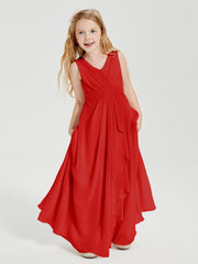 Boho Robes de Demoiselle d'Honneur Longues en Mousseline Rouge