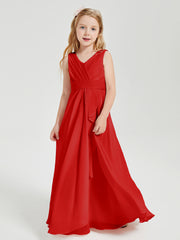 Boho Robes de Demoiselle d'Honneur Longues en Mousseline Rouge