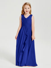 Boho Robes de Demoiselle d'Honneur Longues en Mousseline Bleu Royale