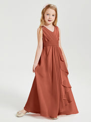 Boho Robes de Demoiselle d'Honneur Longues en Mousseline Rouille