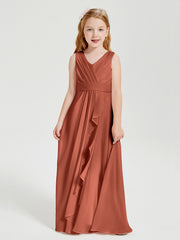 Boho Robes de Demoiselle d'Honneur Longues en Mousseline Rouille