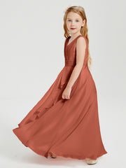 Boho Robes de Demoiselle d'Honneur Longues en Mousseline Rouille