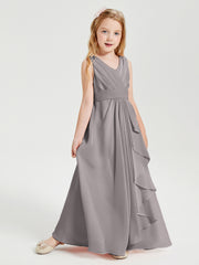Boho Robes de Demoiselle d'Honneur Longues en Mousseline Argent