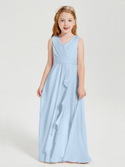 Boho Robes de Demoiselle d'Honneur Longues en Mousseline Bleu Ciel