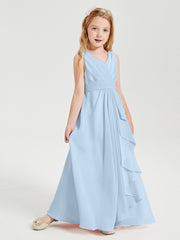 Boho Robes de Demoiselle d'Honneur Longues en Mousseline Bleu Ciel