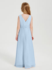 Boho Robes de Demoiselle d'Honneur Longues en Mousseline Bleu Ciel