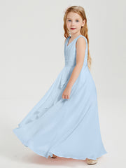 Boho Robes de Demoiselle d'Honneur Longues en Mousseline Bleu Ciel