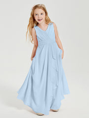 Boho Robes de Demoiselle d'Honneur Longues en Mousseline Bleu Ciel