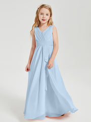 Boho Robes de Demoiselle d'Honneur Longues en Mousseline Bleu Ciel