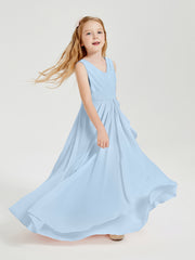 Boho Robes de Demoiselle d'Honneur Longues en Mousseline Bleu Ciel