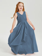 Boho Robes de Demoiselle d'Honneur Longues en Mousseline Bleu de Schiste