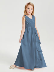 Boho Robes de Demoiselle d'Honneur Longues en Mousseline Bleu de Schiste