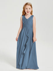 Boho Robes de Demoiselle d'Honneur Longues en Mousseline Bleu de Schiste