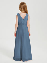 Boho Robes de Demoiselle d'Honneur Longues en Mousseline Bleu de Schiste