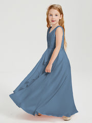 Boho Robes de Demoiselle d'Honneur Longues en Mousseline Bleu de Schiste