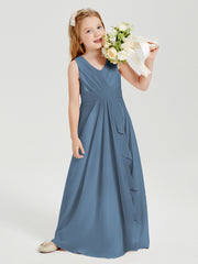 Boho Robes de Demoiselle d'Honneur Longues en Mousseline Bleu de Schiste