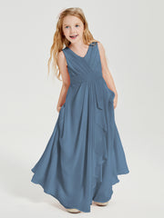 Boho Robes de Demoiselle d'Honneur Longues en Mousseline Bleu de Schiste