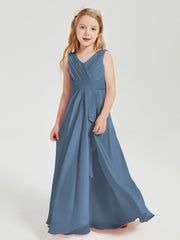 Boho Robes de Demoiselle d'Honneur Longues en Mousseline Bleu de Schiste