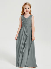 Boho Robes de Demoiselle d'Honneur Longues en Mousseline Gris Acier