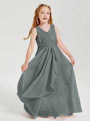 Boho Robes de Demoiselle d'Honneur Longues en Mousseline Gris Acier