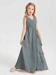 Boho Robes de Demoiselle d'Honneur Longues en Mousseline Gris Acier