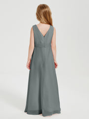 Boho Robes de Demoiselle d'Honneur Longues en Mousseline Gris Acier