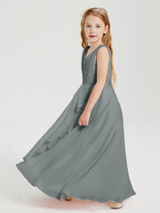 Boho Robes de Demoiselle d'Honneur Longues en Mousseline Gris Acier