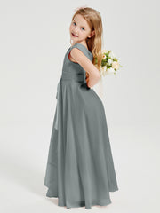 Boho Robes de Demoiselle d'Honneur Longues en Mousseline Gris Acier