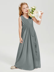 Boho Robes de Demoiselle d'Honneur Longues en Mousseline Gris Acier