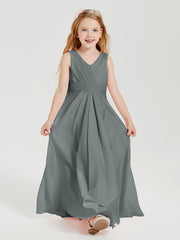 Boho Robes de Demoiselle d'Honneur Longues en Mousseline Gris Acier