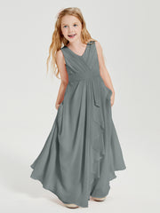 Boho Robes de Demoiselle d'Honneur Longues en Mousseline Gris Acier