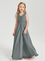 Boho Robes de Demoiselle d'Honneur Longues en Mousseline Gris Acier