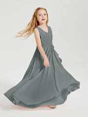 Boho Robes de Demoiselle d'Honneur Longues en Mousseline Gris Acier