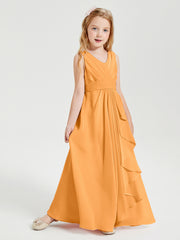 Boho Robes de Demoiselle d'Honneur Longues en Mousseline Mandarine
