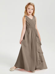 Boho Robes de Demoiselle d'Honneur Longues en Mousseline Taupe