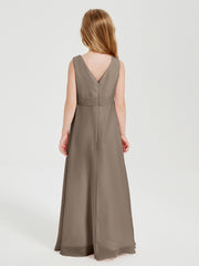 Boho Robes de Demoiselle d'Honneur Longues en Mousseline Taupe