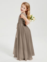 Boho Robes de Demoiselle d'Honneur Longues en Mousseline Taupe