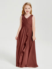 Boho Robes de Demoiselle d'Honneur Longues en Mousseline Terracotta