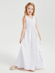 Boho Robes de Demoiselle d'Honneur Longues en Mousseline Blanc