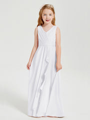 Boho Robes de Demoiselle d'Honneur Longues en Mousseline Blanc