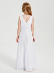 Boho Robes de Demoiselle d'Honneur Longues en Mousseline Blanc